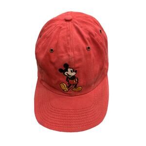 Vtg Goofys Hat Co Mickey Mouse Red Corduroy Adjustable LeatherStrap Hat Cap USA